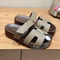 Hermes Kos Clog Unisex Epsom Calfskin In Taupe