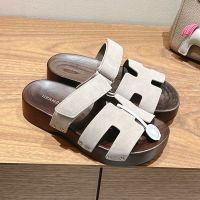 Hermes Kos Clog Unisex Suede In Beige