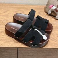 Hermes Kos Clog Unisex Suede In Black