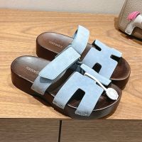 Hermes Kos Clog Unisex Suede In Blue