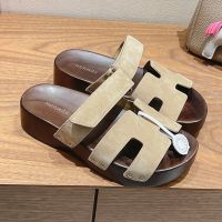 Hermes Kos Clog Unisex Suede In Khaki