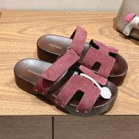 Hermes Kos Clog Unisex Suede In Red