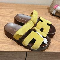Hermes Kos Clog Unisex Suede In Yellow