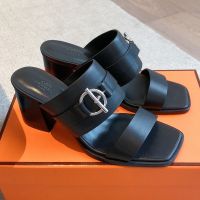 Hermes Kute 60 Slides Women Calfskin In Black