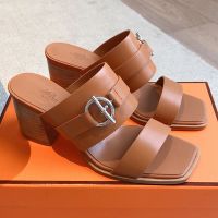 Hermes Kute 60 Slides Women Calfskin In Brown