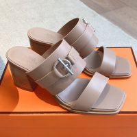 Hermes Kute 60 Slides Women Calfskin In Grey