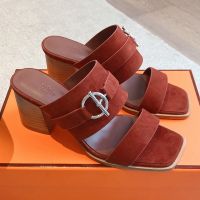 Hermes Kute 60 Slides Women Suede In Reddish Brown