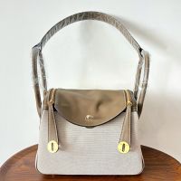Hermes Lindy Bag Canvas and Swift Leather Gold/Palladium Hardware Beige/Khaki