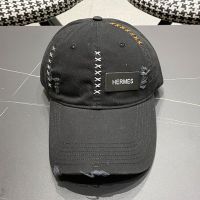 Hermes Logo Patch Baseball Cap Cotton In Black