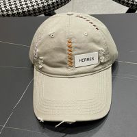 Hermes Logo Patch Baseball Cap Cotton In Grey