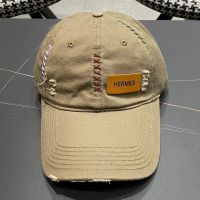 Hermes Logo Patch Baseball Cap Cotton In Khaki