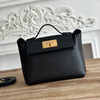 Hermes Mini 24/24 Bag Evercolor/Swift Leather Gold Hardware In Black