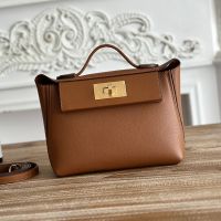 Hermes Mini 24/24 Bag Evercolor/Swift Leather Gold Hardware In Brown