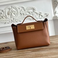 Hermes Mini 24/24 Bag Evercolor/Swift Leather Gold Hardware In Brown/White