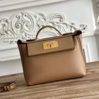 Hermes Mini 24/24 Bag Evercolor/Swift Leather Gold Hardware In Camel