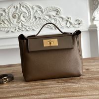 Hermes Mini 24/24 Bag Evercolor/Swift Leather Gold Hardware In Coffee