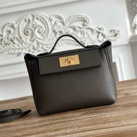 Hermes Mini 24/24 Bag Evercolor/Swift Leather Gold Hardware In Etain Grey