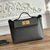 Hermes Mini 24/24 Bag Evercolor/Swift Leather Gold Hardware In Gris Meyer