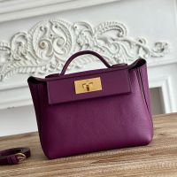 Hermes Mini 24/24 Bag Evercolor/Swift Leather Gold Hardware In Purple
