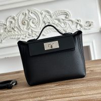 Hermes Mini 24/24 Bag Evercolor/Swift Leather Palladium Hardware In Black