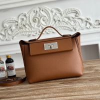 Hermes Mini 24/24 Bag Evercolor/Swift Leather Palladium Hardware In Brown