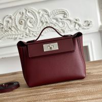 Hermes Mini 24/24 Bag Evercolor/Swift Leather Palladium Hardware In Burgundy