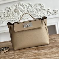 Hermes Mini 24/24 Bag Evercolor/Swift Leather Palladium Hardware In Grey