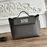 Hermes Mini 24/24 Bag Evercolor/Swift Leather Palladium Hardware In Gris Meyer
