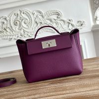 Hermes Mini 24/24 Bag Evercolor/Swift Leather Palladium Hardware In Purple