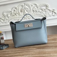 Hermes Mini 24/24 Bag Evercolor/Swift Leather Palladium Hardware In Sky Blue