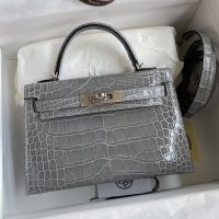 Hermes Mini Kelly II Bag Alligator Leather Palladium Hardware In Iron Grey