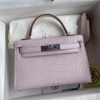 Hermes Mini Kelly II Bag Alligator Leather Palladium Hardware In Light Purple