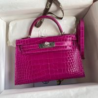 Hermes Mini Kelly II Bag Alligator Leather Palladium Hardware In Purple