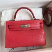 Hermes Mini Kelly II Bag Alligator Leather Palladium Hardware In Red