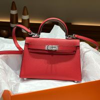 Hermes Mini Kelly II Bag Epsom Leather Palladium Hardware In Red