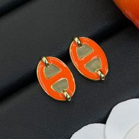 Hermes Mini Maillon Earrings In Gold/Orange