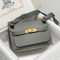 Hermes Mini Jypsiere Bag with Wooly Strap Evercolor Leather Gold Hardware In Grey