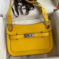 Hermes Mini Jypsiere Bag with Wooly Strap Evercolor Leather Palladium Hardware In Yellow