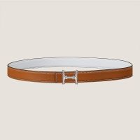 Hermes Mors H 24 Reversible Belt Leather In Brown/White
