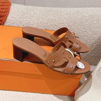 Hermes Oasis Slides Women Medor Studs Calfskin In Brown