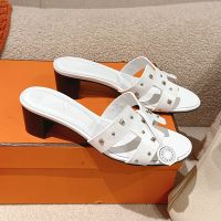 Hermes Oasis Slides Women Medor Studs Calfskin In White