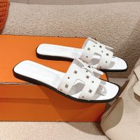 Hermes Oran Slides Women Medor Studs Calfskin In White