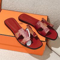 Hermes Oran Slides Women Printed Calfskin In Red