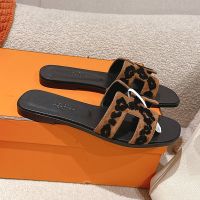 Hermes Oran Slides Women Tufted Suede In Brown/Black