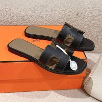 Hermes Oran Slides Women Calfskin In Black