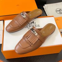 Hermes Oz Mules Women Calfskin with Fringe and Kelly Buckle In Brown