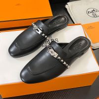 Hermes Oz Mules Women Calfskin with Medor Studs Kelly Buckle In Black