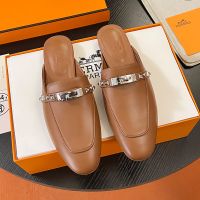 Hermes Oz Mules Women Calfskin with Medor Studs Kelly Buckle In Brown