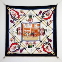 Hermes Palonniers Scarf 90 In Navy Blue