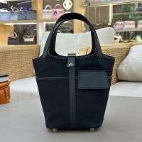 Hermes Picotin Lock Cargo 18 Bag Canvas and Swift Leather Gold/Palladium Hardware Black